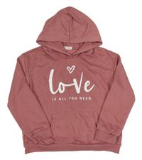 Starorůžová mikina s nápisem se srdcem a kapucí Shein