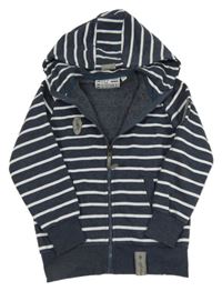 Tmavomodro-bílá pruhovaná propínací mikina s nášivkou a kapucí Off Shore