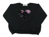 Černý svetr se srdcem z překlápěcích flitrů H&M