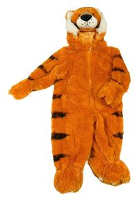 Kostým - Cihlová chlupatá podšitá kombinéza s kapucí - tygr