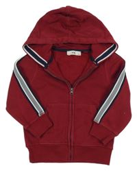 Vínová propínací mikina s pruhy na rukávech a kapucí C&A