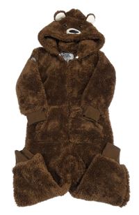 Hnědá chlupatá kombinéza s kapucí - medvěd