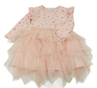 Růžové bavlněno/tylové šaty s květy Primark