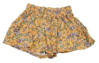 Oranžové květované bavlněné sukňové kraťasy Next