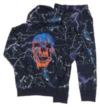 2set - Tmavomodrá vzorovaná mikina s lebkou a kapucí + tepláky F&F