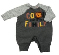 Antracitovo-šedý melírovaný teplákový overal s nápisem s lvem Primark