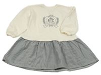 Smetanovo-kostkované teplákové šaty s nápisem H&M