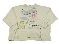 Krémová oversize mikina s nápisy a mašlí H&M