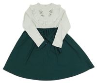 Mátovo-tmavozelené šaty s květy a volánkem Shein