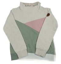 Béžovo-růžovo-khaki mikina s komínovým límcem Yigga