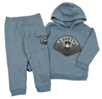 2set - Modrošedá mikina s potiskem a kapucí + tepláky s kapsou Zavetti