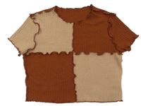 Hnědé žebrované úpletové crop tričko Shein