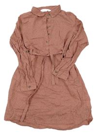 Starorůžové puntíkaté lehké košilové šaty s páskem H&M