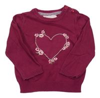 Vínový svetr se srdcem s květinami Primark