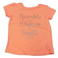 Neonově oranžové tričko s nápisy PRIMARK