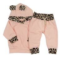 2 set - Růžová lehká mikina s leopardími prvky a kapucí + lehké tepláky 