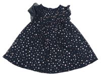 Tmavomodré šifonové šaty se zlatými hvězdičkami a volámky PRIMARK
