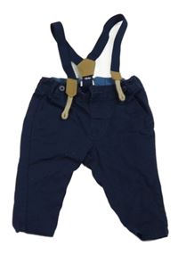 Tmavomodré plátěné skinny kalhoty s kšandami H&M