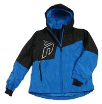 Černo-modrá šusťáková zateplená bunda s kapucí 