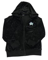 Černá sametová třpytivá propínací mikina s hvězdičkou a kapucí Kiki&Koko