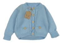 Nové - světlemodrý pletený propínací svetr 