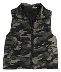 Černo-šedá army šusťáková lehce zateplená vesta