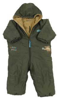 Khaki šusťáková zimní kombinéza s vrtulníkem a kapucí Impidimpi