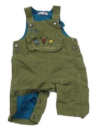 Khaki plátěné podšité laclové kalhoty s kapsou 