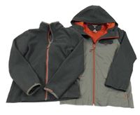 2 set - tmavošedá fleecová propínací mikina + šedo-tmavošedá funkční šusťáková bunda Quechua