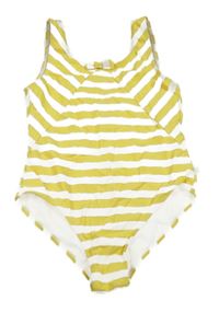 Žluto-bílé pruhované jednodílné plavky 