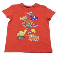 Červené tričko s bagry a flitry Kiki&Koko