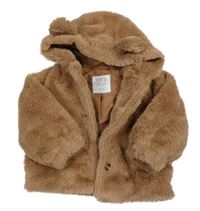 Hnědý kožešinový podšitý kabátek s kapucí F&F