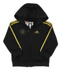 Černá fotbalová funkční propínací mikina se zlatými pruhy a kapucí - Celtic Adidas