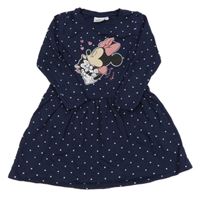 Tmavomodré puntíkaté teplákové šaty s Minnie Disney