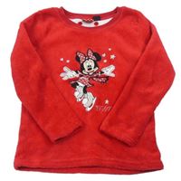 Červená chlupatá mikina s Minnie Disney