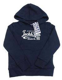 Tmavomodrá mikina s logem a kapucí Jack&Jones