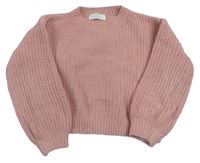 Růžový žinylkový crop svetr H&M