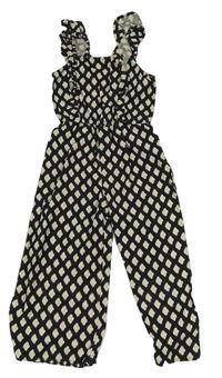Antarcitovo-bílý vzorovaný lněný kalhotový culottes overal George