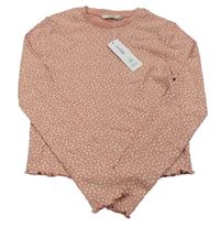 Růžové květované žebrované crop triko George