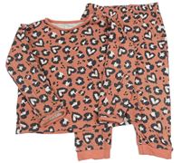 Růžovo-bílo-šedé pyžamo se srdíčky a leopardím vzorem George