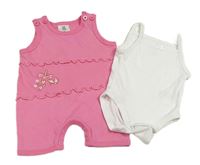 2set - Růžové laclové kraťasy s vážkami + bílé body