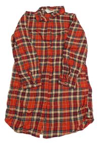 Červeno-tmavomodro-béžové kostkované šaty H&M