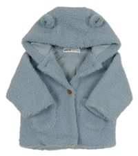 Světlemodrý huňatý zateplený kabátek s kapucí 