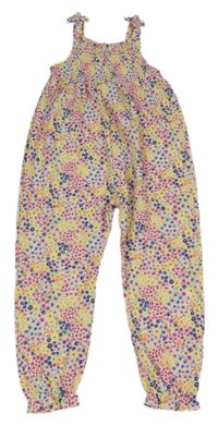 Bílý květovaný kalhotový overal Primark