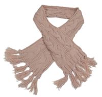 Růžová vzorovaná pletená šála s třásněmi 