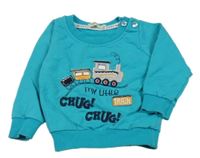 Světlemodrá mikina s vlakem a nápisy 