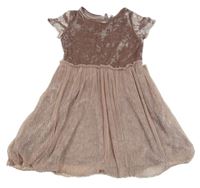 Starorůžové sametové šaty s třpytivou tylovou sukní Sinsay