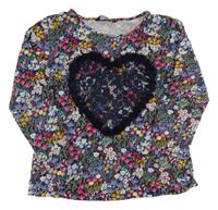 Tmavomodro-barevné květované triko se srdcem George