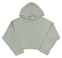 Mintová žebrovaná úpletová crop mikina s kapucí H&M