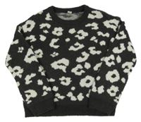 Tmavošedo-bílý svetr s leopardím vzorem Tu